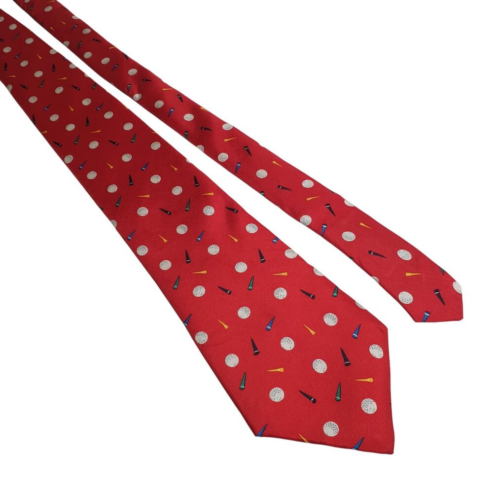 Vintage Alynn Necktie Red Golf Balls Tees Pattern 100 Silk Men Neckwear Dad Gift